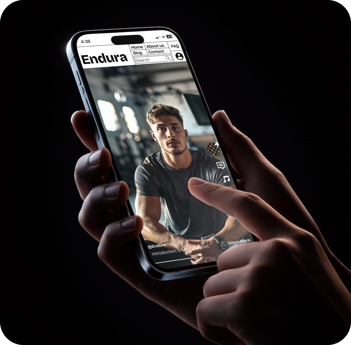 Hand holding phone showing Endura feed