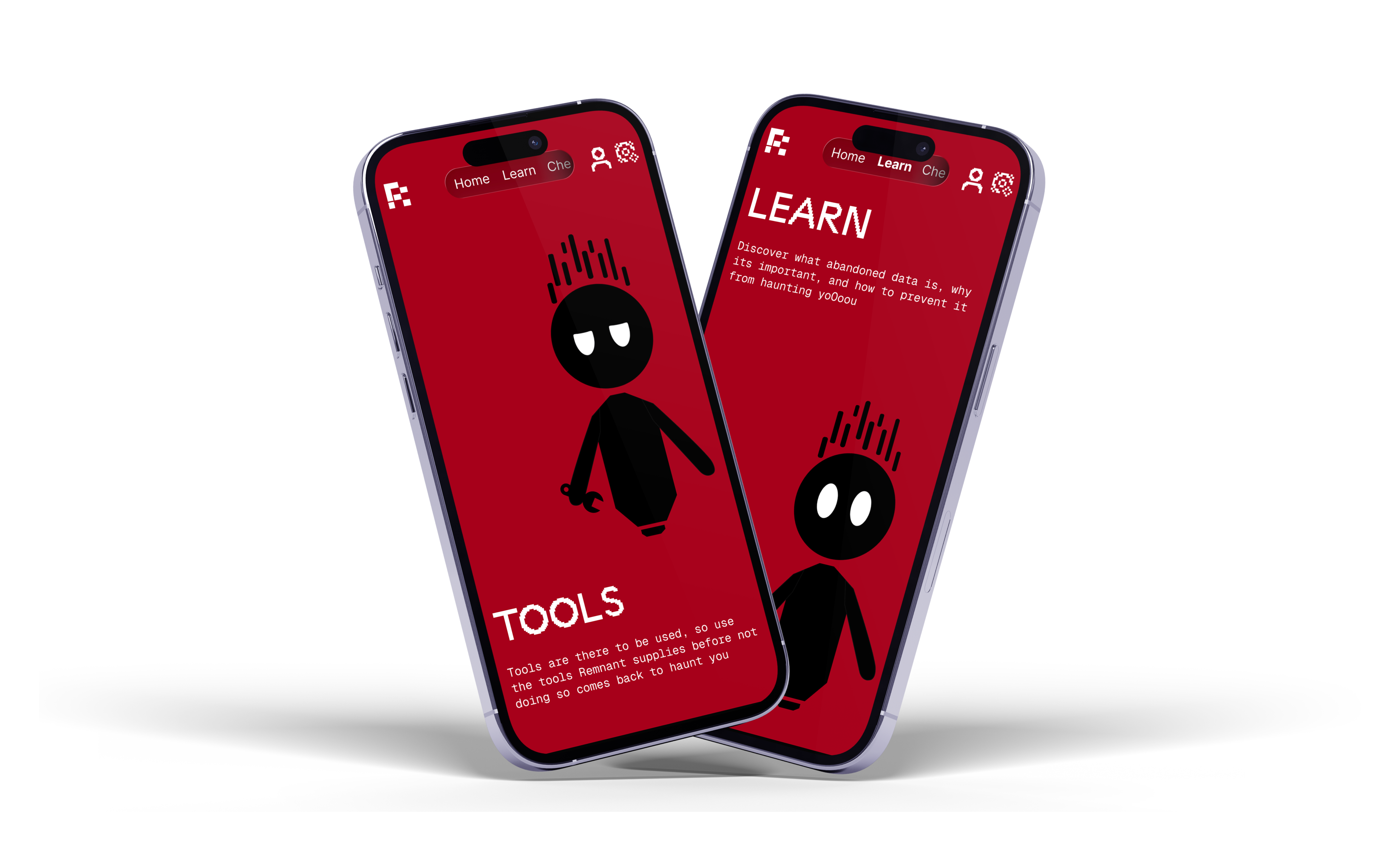 Phones showing LEARN and TOOLS screens