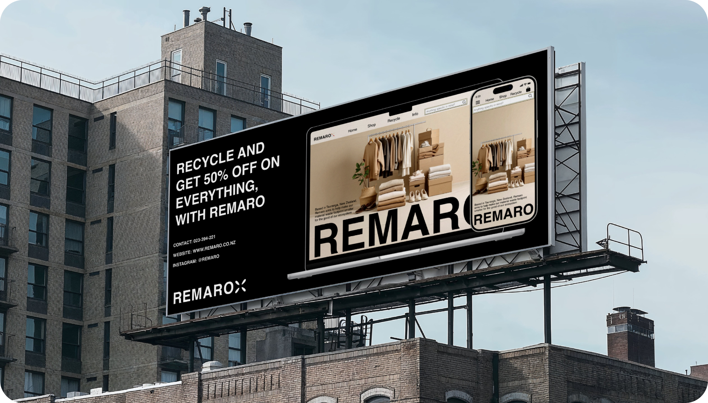 Billboard on building showing Remaro advertisement