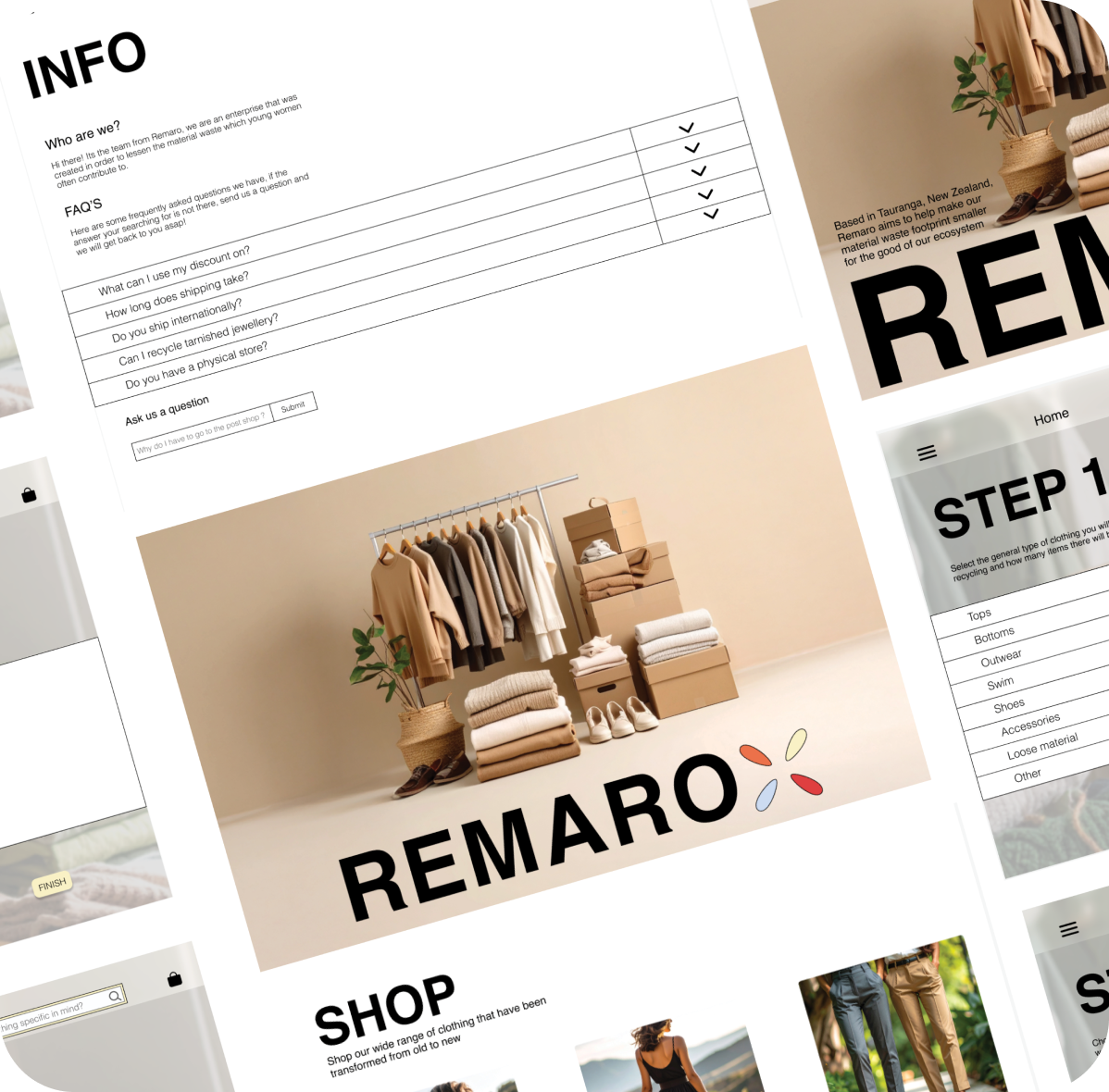Collage of Remaro screens at angle