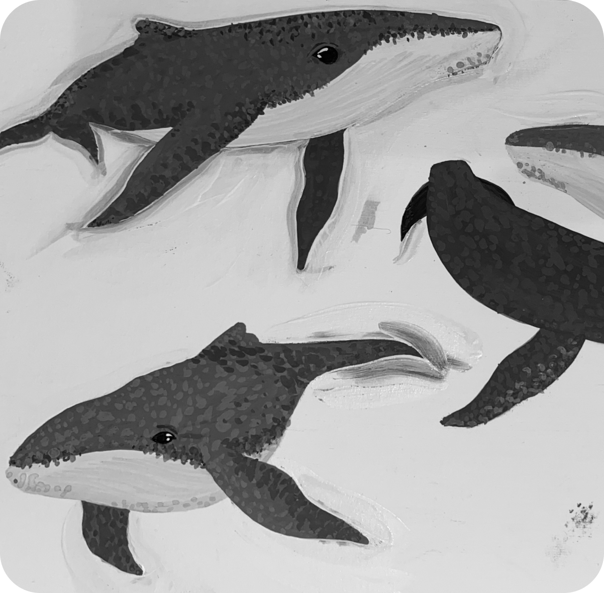 Whale illustration painting in grayscale